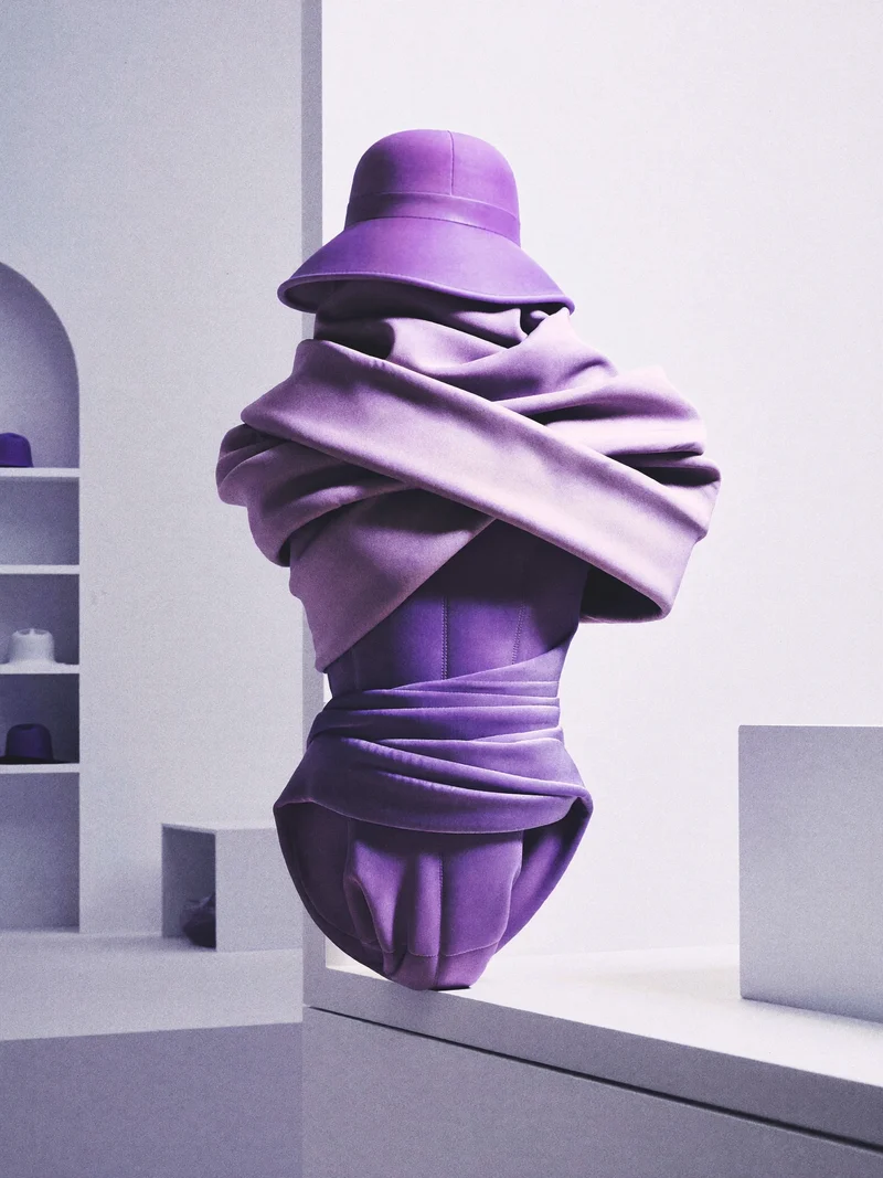 Ilustrace konceptu architektonických zavinovacích plavek v jednobarevném provedení